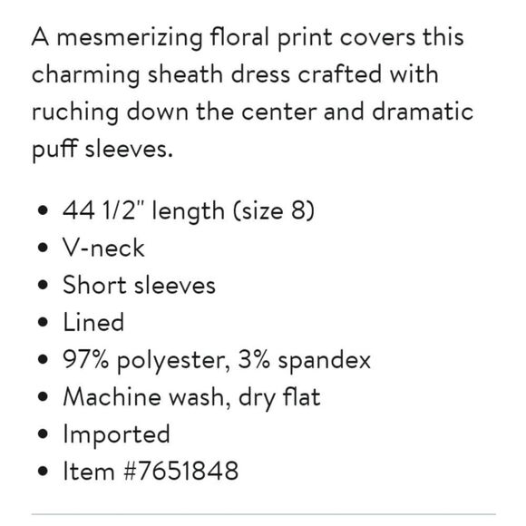 Maggy London Floral Puffed Sleeve Ruched Dress NWT - Picture 11 of 12